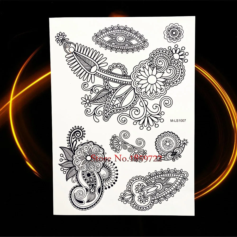 25 стилей съемные черные хны Временные татуировки водонепроницаемый Слон Ганеша Свадебные боди-арт поддельные татуировки наклейки HBJ018