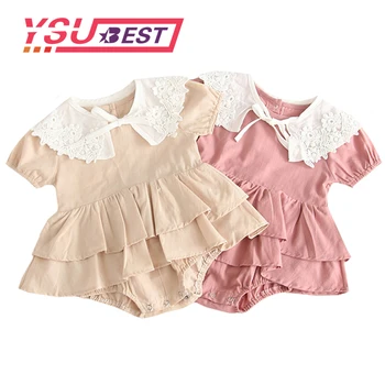 

2019 Summer Girl Baby Bodysuits Lady Flower Birthday dress Shoulder Protector Cotton Hat-padded Fat Outwear Newborn Bodysuits