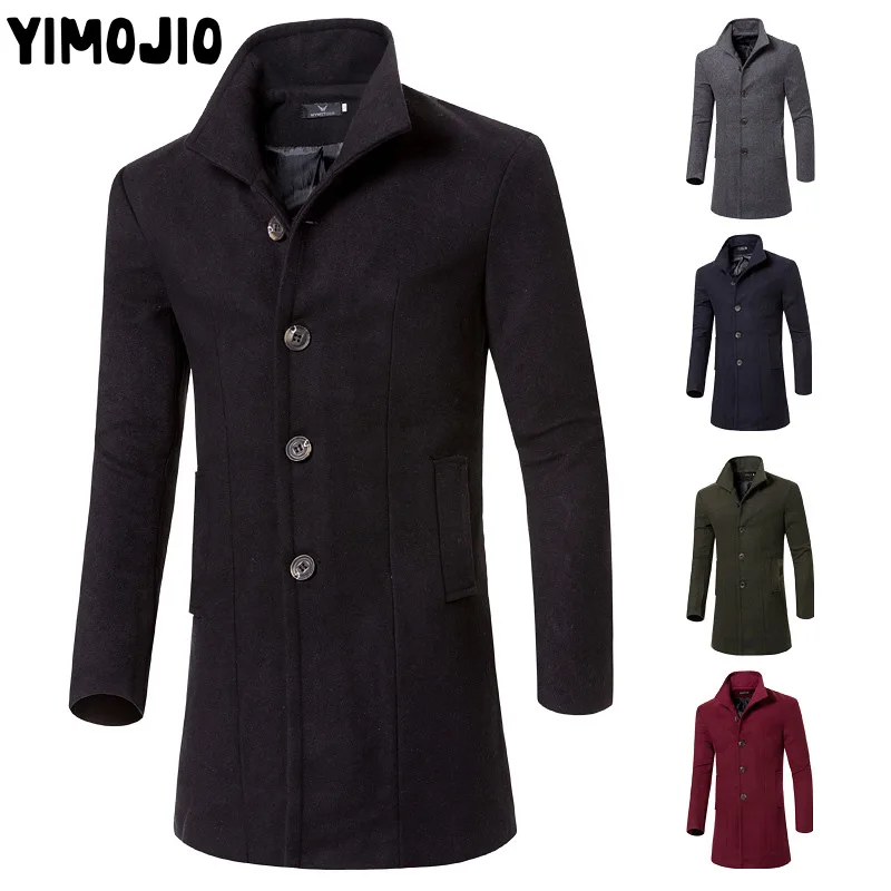 YIMOJIO пальто, мужская повседневная длинная куртка, мужской Тренч, уличная одежда, тонкое длинное пальто, Мужская однотонная ветровка, Тренч, мужское теплое пальто