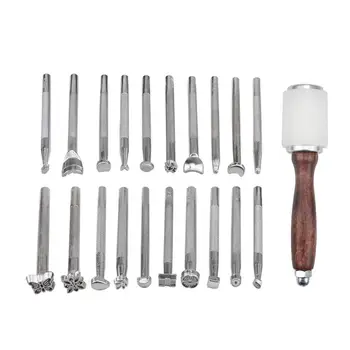 

21 Pcs Leather Working Tools Saddle Making Tools Diy Leather Craft Stamps Set Wooden Nylon Hammer Leather Craft Set