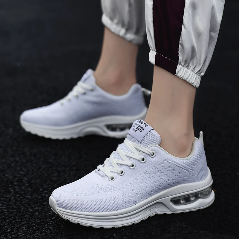 Air Cushion Damping Running Shoes for Women Men Breathable Snkeaers Fly Weave Casual Jogging Trainers Mesh Sport Shoes Plus Size