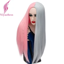 Yiyaobess 28 дюймов средняя часть длинный прямой парик косплей синтетические волосы розовый серый черный белый красный Омбре женский парик для Хэллоуина
