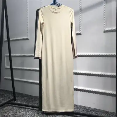 Женские мусульманские платья эластичные внутренние макси платья с круглым вырезом абайя в арабском стиле Дубай фиеста исламский кафтан одеяние мусульмане Марокканская кафта - Цвет: Кремовый