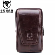 BULLCAPTAIN Male Waist Bag Purse Leisure Sling Bag Small Pocket New Men Leather Sling Cigarette Bag Mobile Phone Bag Brown