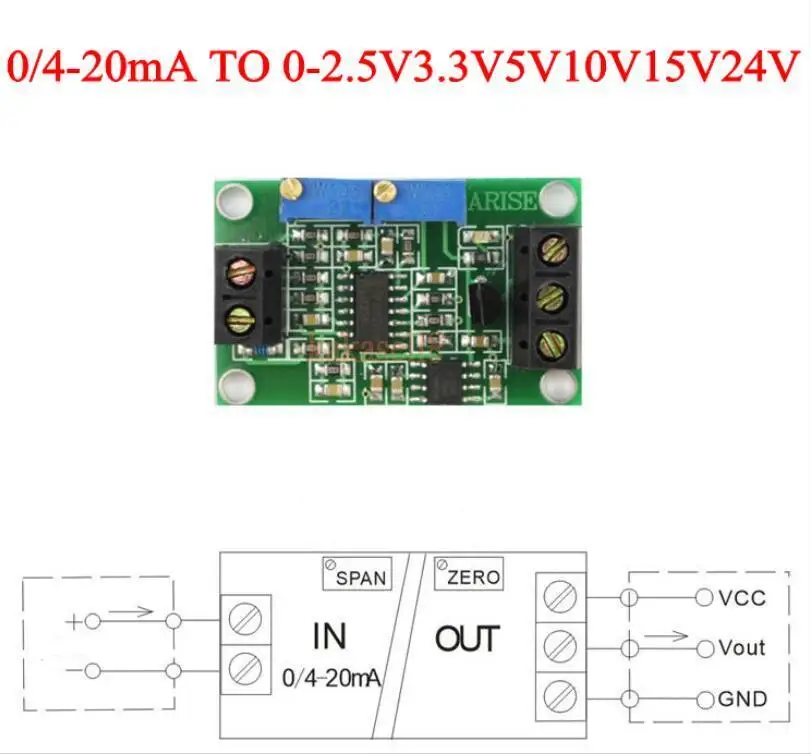 5pcs current to voltage module 0/4 20mA to 0 2.5V 3.3V 5V 10V 15V 24V