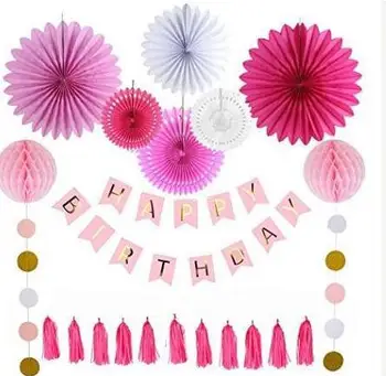 

Pack of 14 Birthday Party Decorations Kit Paper Fans Happy Birthday Banner Tassel Garlands Paper Honeycomb Balls Party Decor