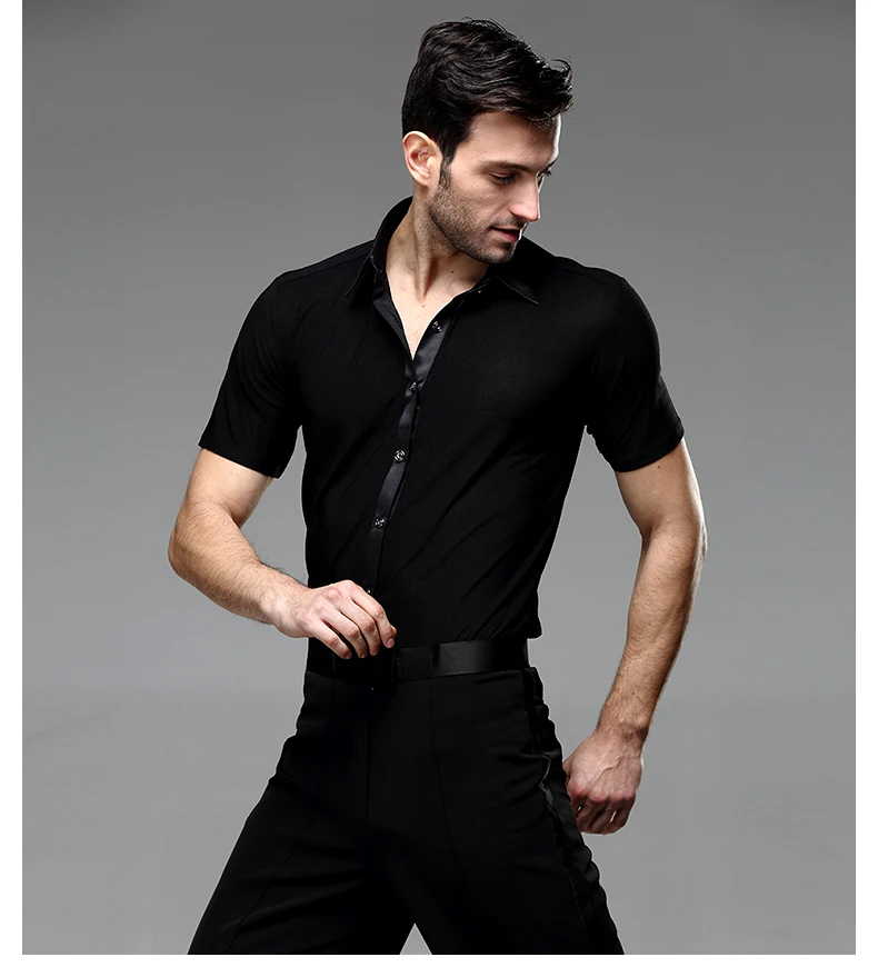 Черный, белый, красный, для мальчиков, для взрослых, топы для латинских танцев, одежда для тренировок, мужская рубашка с коротким рукавом