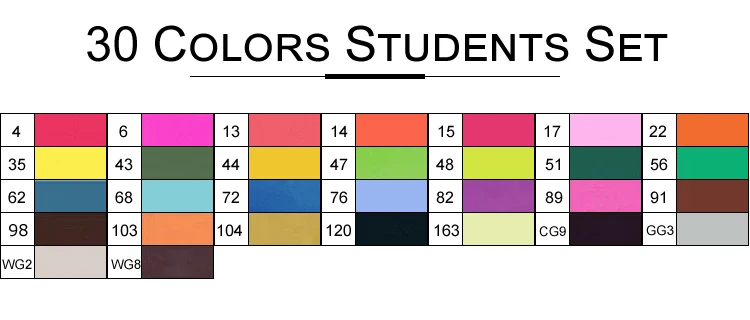 TOUCHFIVE Маркеры Ручка разноцветный набор аниме Студенческая Архитектура Дизайн интерьера эскиз алкоголь кисть художественный маркер фломастеры - Цвет: 30Color Student Set