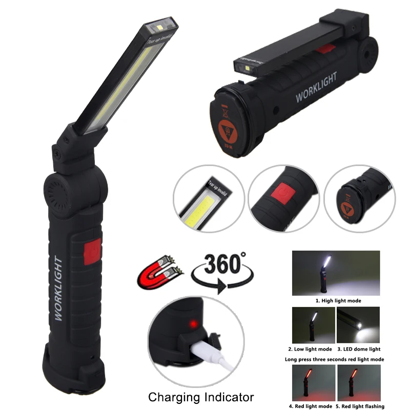 

USB Rechargeable 5 Mode COB light Torch LED Work Light Magnetic COB Lanterna Hanging Hook Lamp For Outdoor Camping