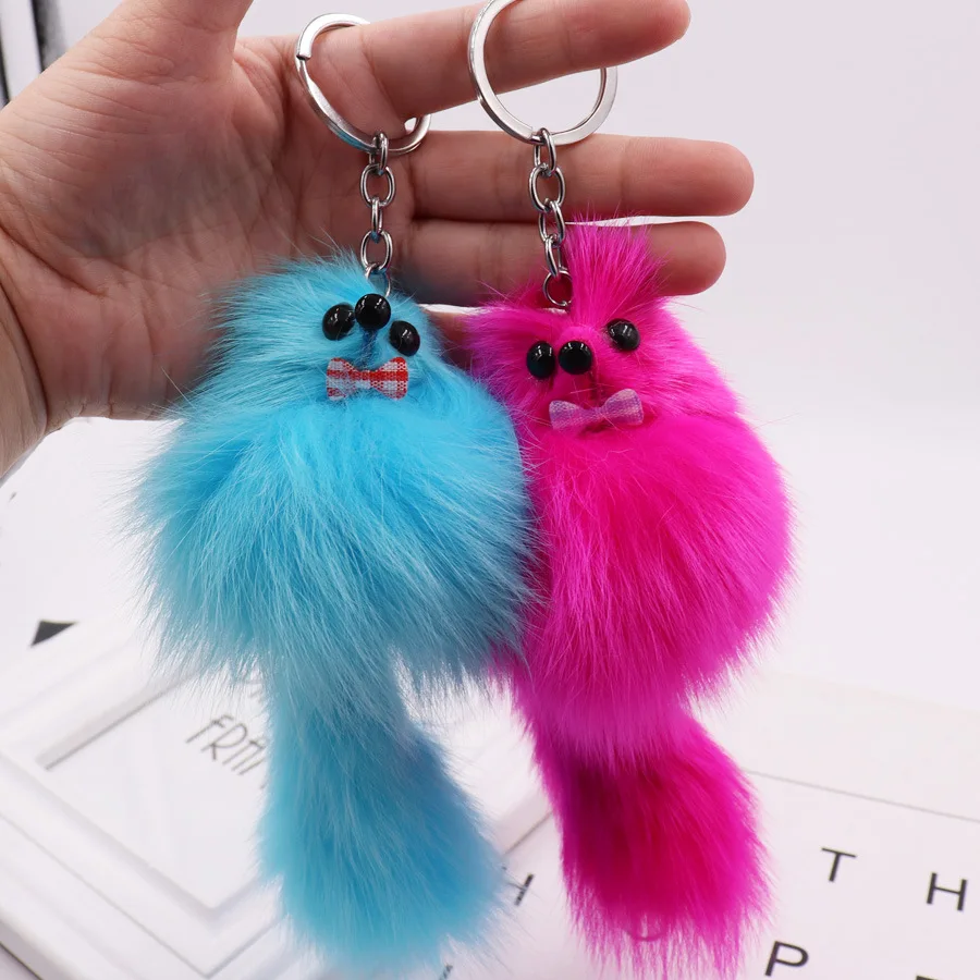 

Cute Fluffy Bow-knot Fox Ball Key Chain Rings Pompom Real Fox Fur Charm Keychain Car Bag Key Ring Women Jewelry YS2-04