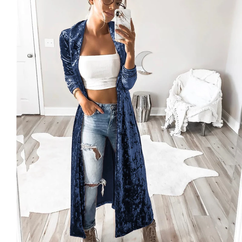 

Autumn Velour Long Coat Women Solid Slim Fashion Overcoat Winter Velvet Streetwear Cardigan Plus Size Coats XXL