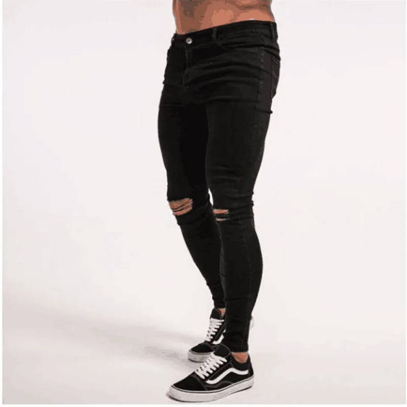 

2019 New Fashion Men Ripped Jeans Pencil Pants Hole Biker Slim Straight Hip Hop Frayed Denim Trousers Skinny Jeans Men