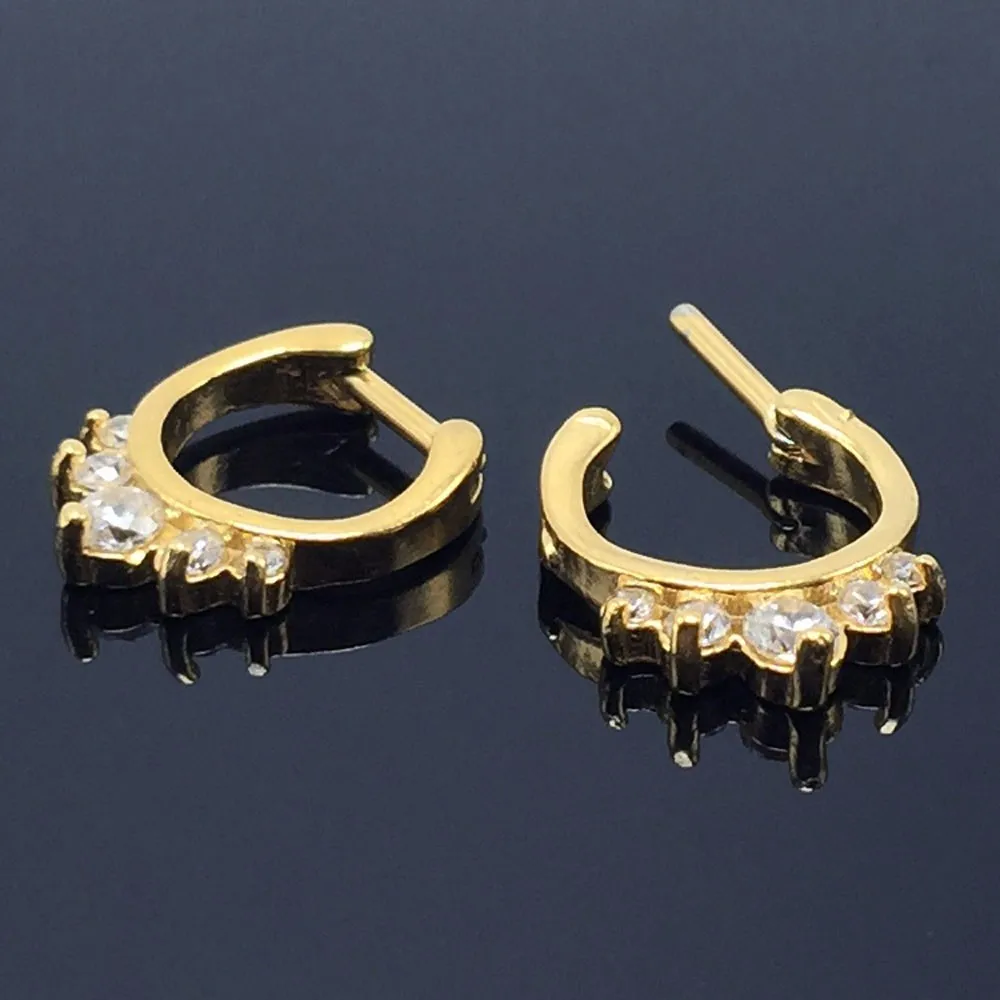 Fashion sexy nose rings for women's septum piercings gold plated stainless steel with crystal 1.2mmx10mm 16G gauge pircing 2