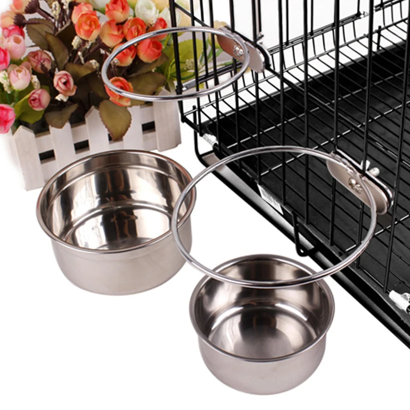 Stainless Steel Hanging Pet Bowl on Cages Single Accessory for Dogs