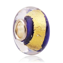 Hot Sale Daisy Blue and Gold Murano Glass Beads Fit Pandora Bracelet Bangles Charms Original Fashion Authentic Jewelry