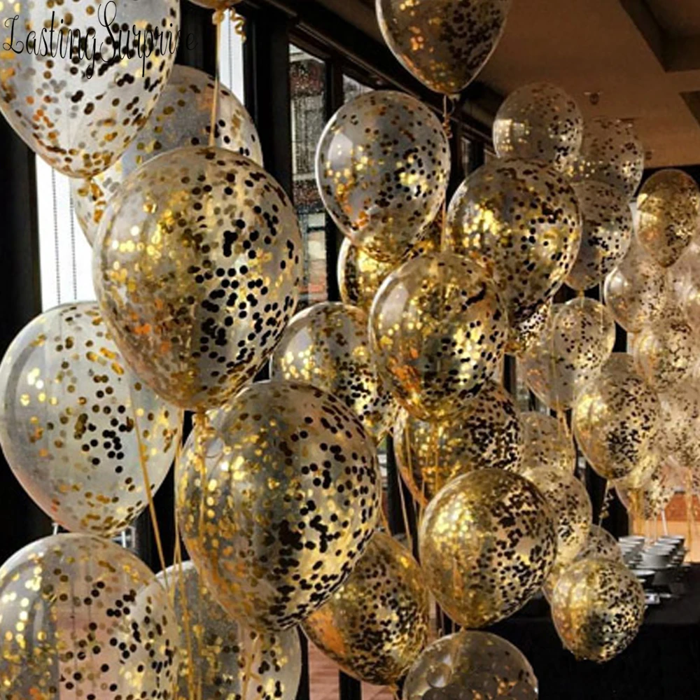 10pc Gold Star Foil Confetti Transparent Balloons Birthday Party Decorations