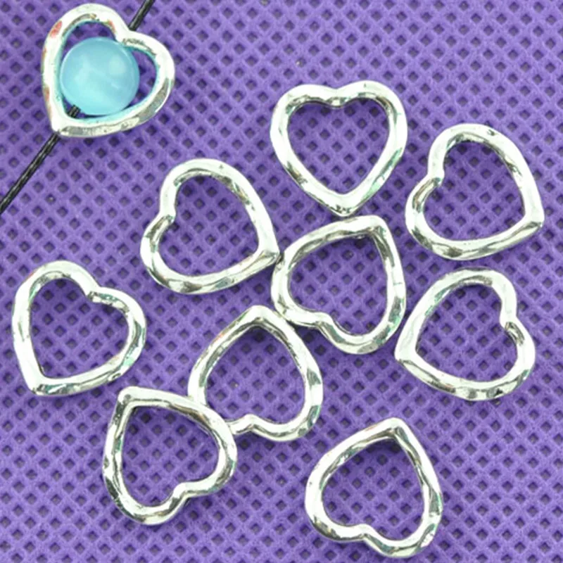 Buy 50Pcs Silver Tone Love Heart Spacer Beads Frames