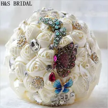 Серый цвет слоновой кости белый с бабочкой Свадебный букет de mariage Декоративные искусственные стразы невесты Кристальный свадебный букет