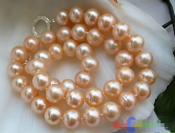 

HOT## Wholesale FREE SHIPPING >>> HUGE 17" 11MM ROUND PINK FRESHWATER PEARL NECKLACE 925SILVER p844