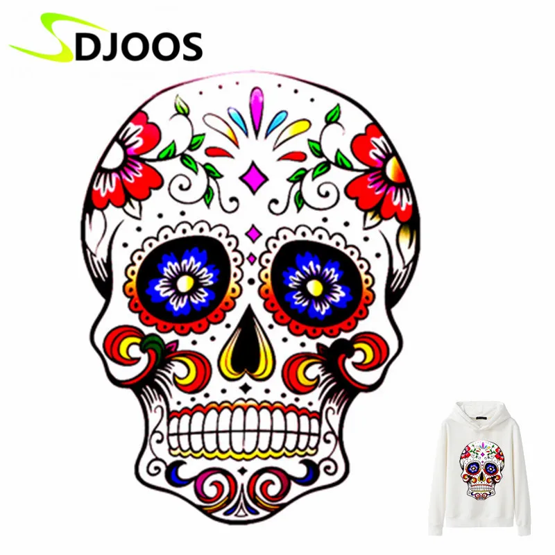 

Punk Skull Big Embroidered Iron On Patch For Clothing Jacket Coat Biker Motorcycle Patch For Clothing Patchwork Fabric Material