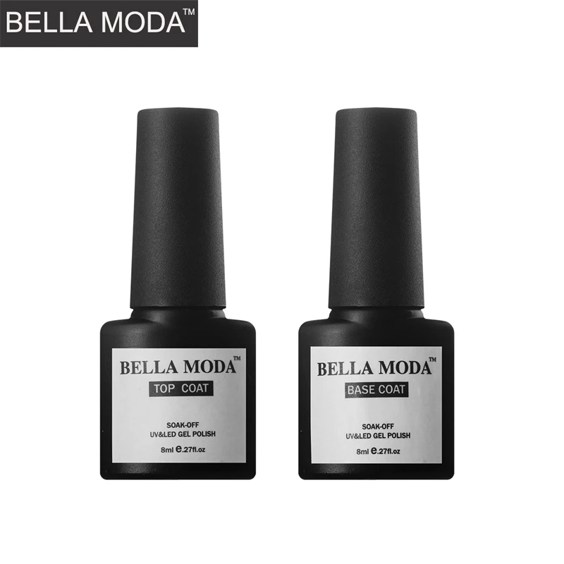 

BELLA MODA 8ml UV Nail No Wipe Top Coat & Base Coat Primer Foundation Gel Nail Polish