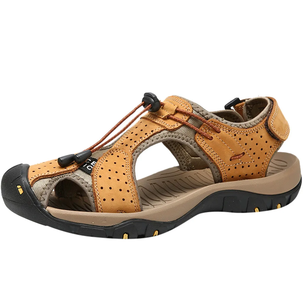 

SAGACE 2019 New Big Size PU Leather Men Breathable Sandals Summer Quality Beach Casual Sneakers Outdoor Beach Shoes 38-46