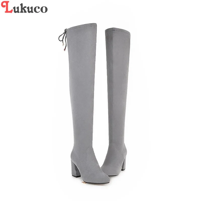 

Lukuco 2019 Thigh High Boots Women Over the Knee Boots Comfort Fall Winter Faux Suede Boots Fashion Shoes Woman Black Pink Gray