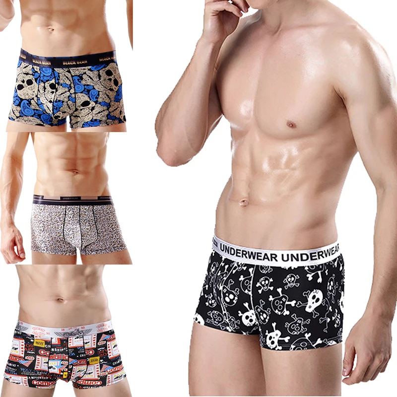 

Plus Size Men's Pants Sexy Low Waist Men Boxers Cartoon Underwear Ice Silk Underpants Boxer Shorts Pants Skull Printed Trunks