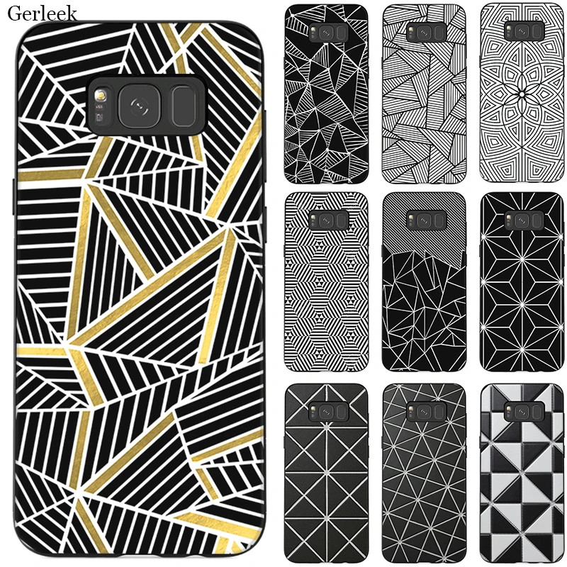 Silicone Mobile Phone Case For Samsung S6 S7 Edge S8 S9 S10 Plus Note 8 9 M10 M20 M30 M40 Cover Black Geometric Grid Stripes Bag | Мобильные