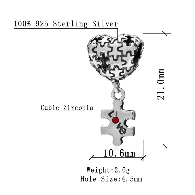 Аутентичные бусины из стерлингового серебра 925 аутизм головоломка осознания кусок красочная чарующая подвеска покрытая эмалью fit Pandora браслет ювелирные изделия подарок