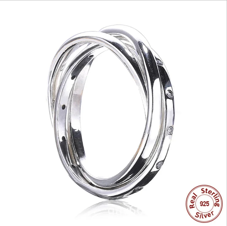

New 925 Sterling Silver Clear CZ 3 Circle Droplets Elegant Stackable Swirling Symmetry Ring Compatible With panqiou Charm