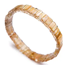 Настоящий натуральный Золотой Рутиловый Кварц прямоугольник растягивающийся браслет из бисера