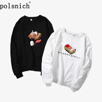 

2020 new printed women plus velvet fashion long sleeved casual sweatshirt Sushi Japanese Print Women Hoodies
