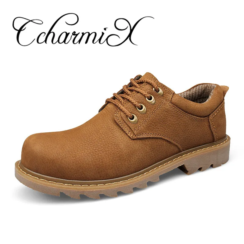 

CcharmiX Men Work Shoes Genuine Leather Men's Formal Shoes Male Leather Flats British Board Shoes Lace-Up Large Size Footwear