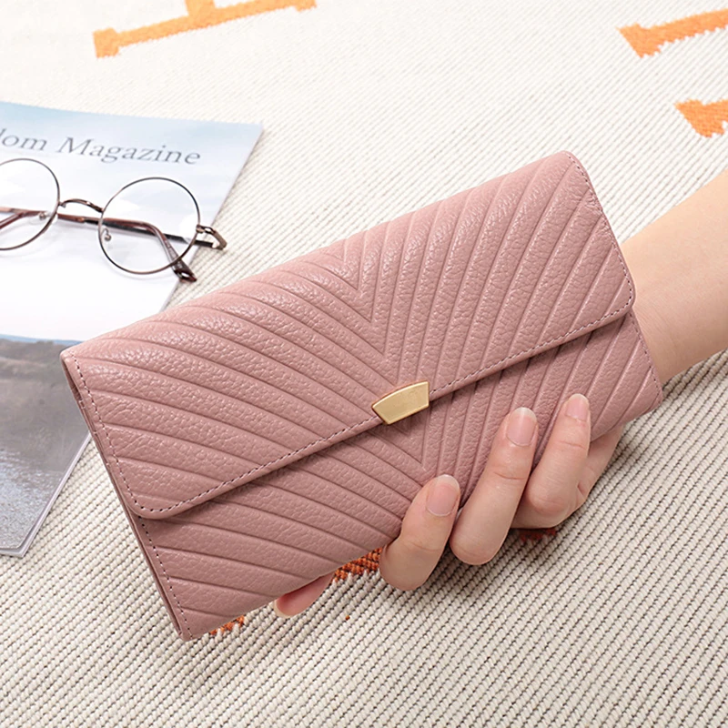 

Women 2019 new fashion first layer cowhide Wallet Female long Korean rhomboids Holder genuine leather large-capacity Purse 208