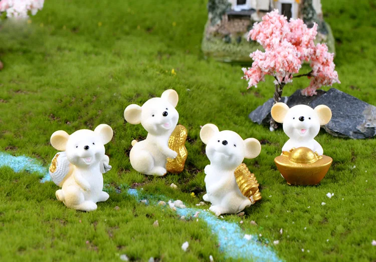 Lucky mouse Золотой доллар мультяшная модель животных фигурка кукольный домик торт домашний декор миниатюрное украшение для сада в виде Феи аксессуары