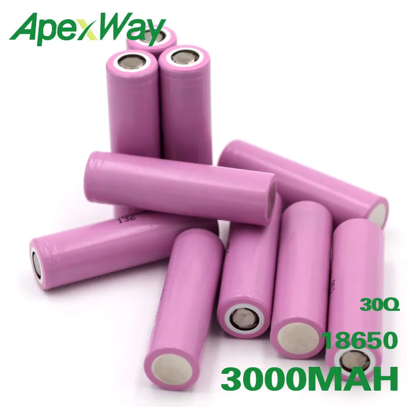 

ApexWay 3000mAh 18650 rechargable battery cells for Samsung discharge INR18650-30Q INR18650 30Q Li-ion 3.7V +box