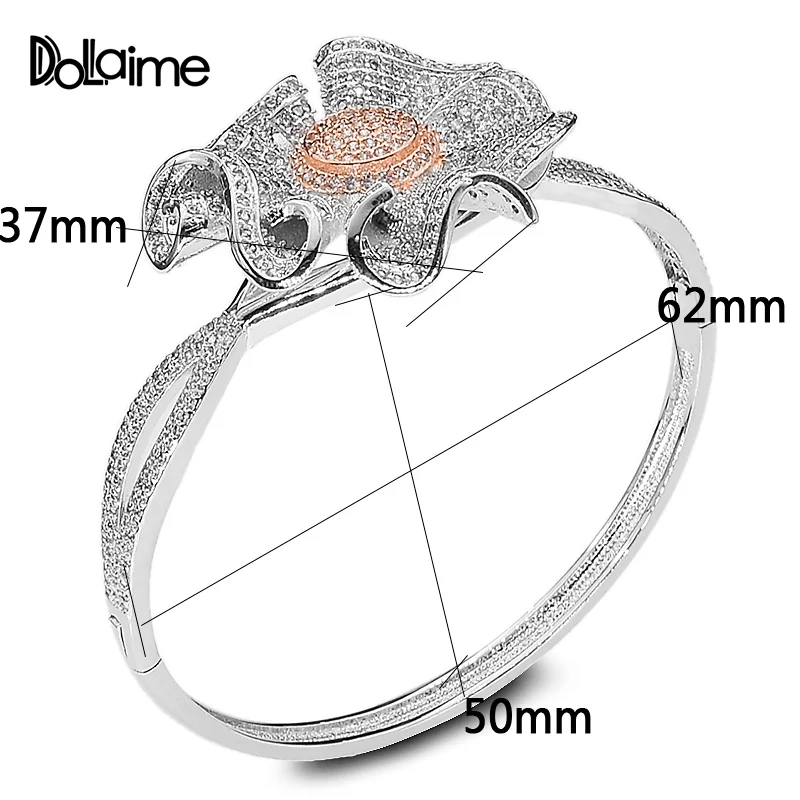 Dolaime, золотой цвет, серебряный цвет, браслет, винтажные стразы, для женщин, на запястье, цветок, браслет, обручение, подарок - Окраска металла: Rose Gold Color