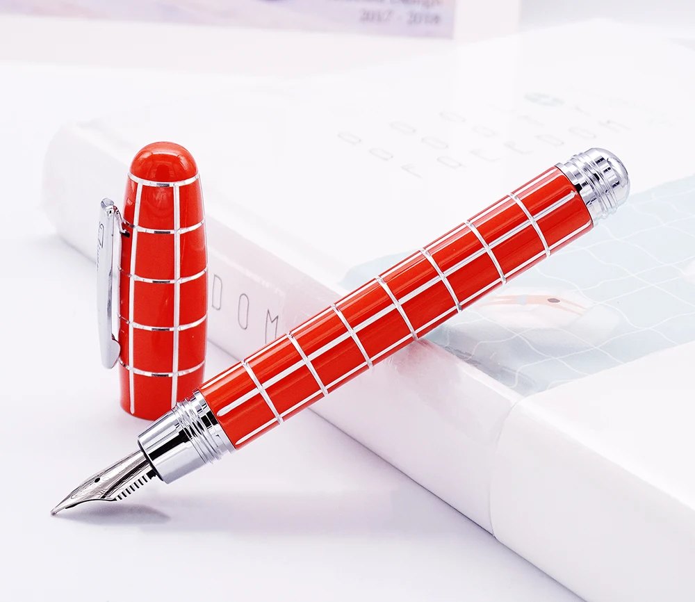 Fuliwen 2062 смоляная авторучка, модная короткая карманная ручка для путешествий, тонкий наконечник 0,5 мм красивая квадратная решетчатая ручка для письма - Цвет: Orange