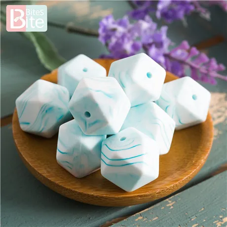 Marble Turquoise Кусачки 50 шт. силиконовые шестигранные шарики 17 мм мраморные жевательные детские товары крошечный стержень пустышка цепи делая ребенка Biter Прорезыватель - Цвет: Marble Turquoise