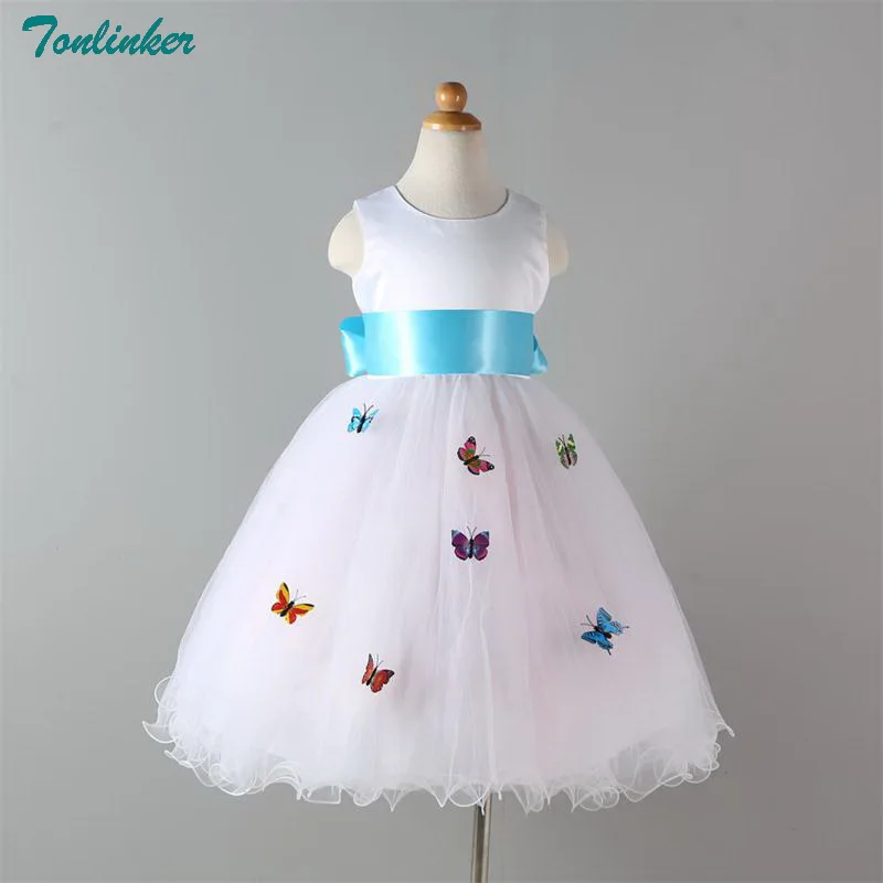 Tonlinker/Новинка 2018 года, белое платье-пачка с бантом из ленты для девочек на день рождения, фотосессия, Свадебная вечеринка, праздничные