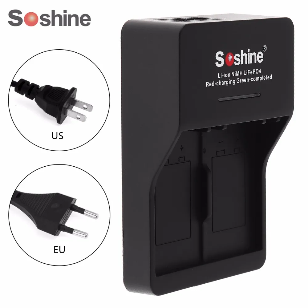 

Soshine 2 Independent Channels Battery Smart Charger with LED Indicator for 9V Li-ion / Ni-MH / LiFePO4 Rechargeable Battery