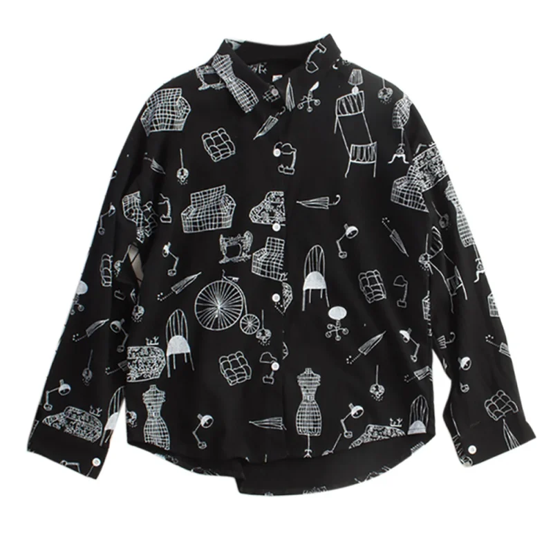 

Spring Autumn Women Blouse Face Print Casual Loose Long Sleeve Shirt Vintage Brlusa Tops 2018