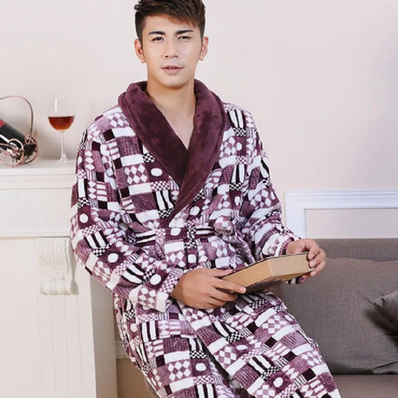 Siriusha79 Winter Men's Section Thicker Paragraph Flannel Lingerie Robe Coral Cashmere Home Essential Fabric Soft and Skin Siriusha79 Winter Men's Section Thicker Paragraph Flannel Lingerie Robe Coral Cashmere Home Essential Fabric Soft and Skin