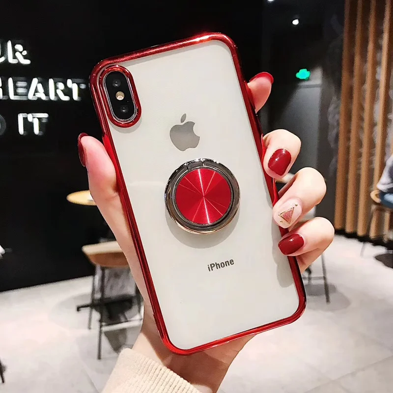 

360 Finger Ring Case for iPhone XS Max XSMax iPhone 7 8 Plus Plating Soft Clear Cover for iPhone XR X 10 iPhone 6 6S Plus Coque