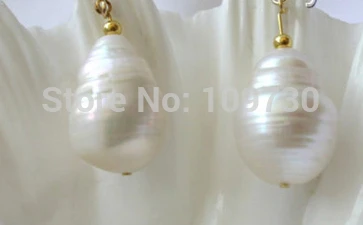 

ry00277 baroque white keshi reborn freshwater pearl dangle earrings 14K