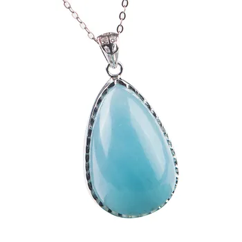

Precious Natural Blue Aquamarine Gemstone Water Drop Bead Necklace Charms Crystal Pendant 38x22x12mm
