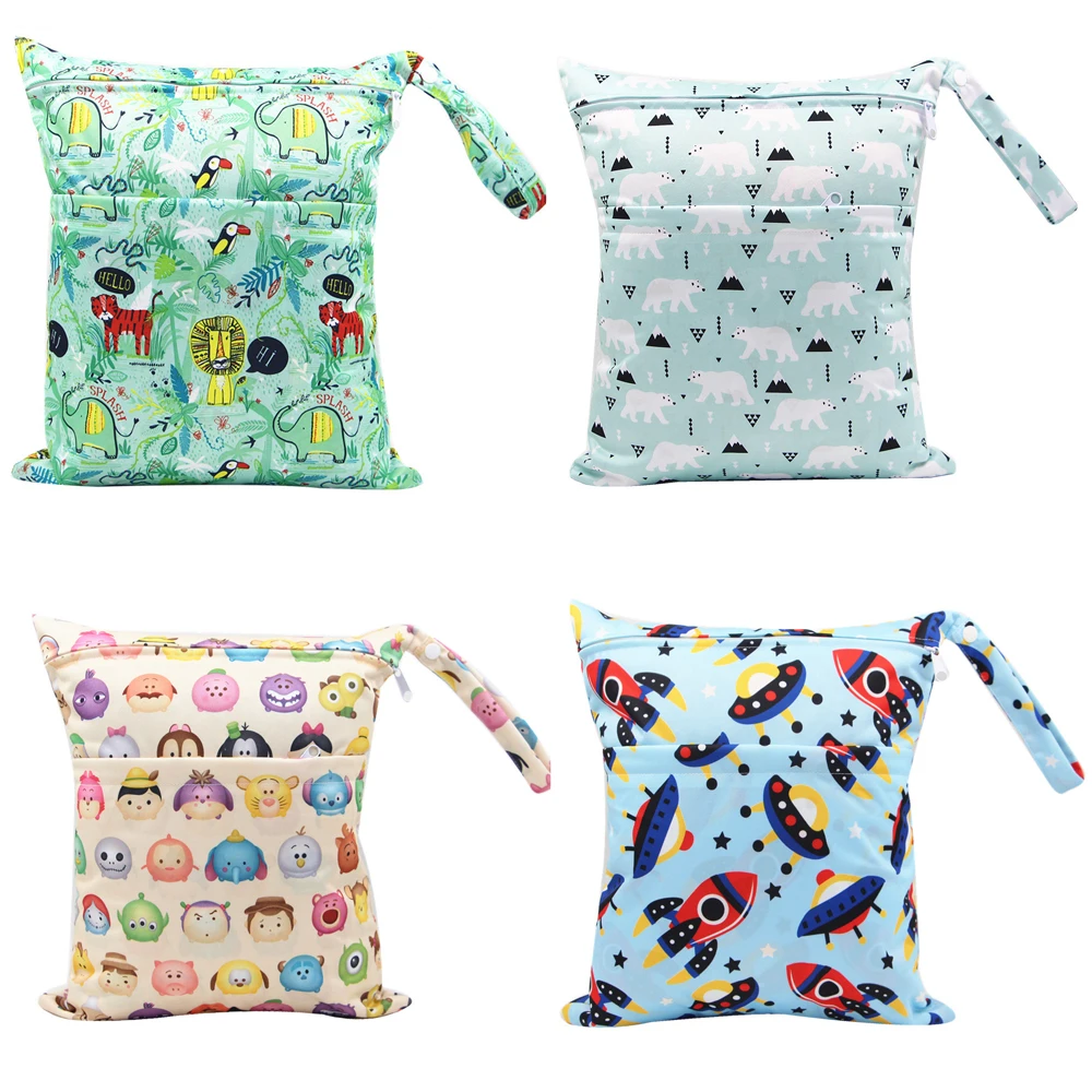 

4PCS/SET Waterproof Wet Bags with 2 Zippered Pockets diaper Nappies Bags