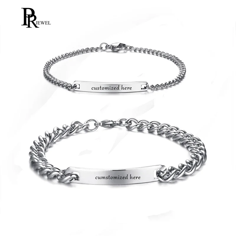 Womens Mens Free Custom Engraving Stainless Steel Cheap Link Chain Bracelets Personalized Christmas Gift for Couples custom name necklace personalized stainless steel link snowflake sweater necklaces collar jewelry for women christmas gifts