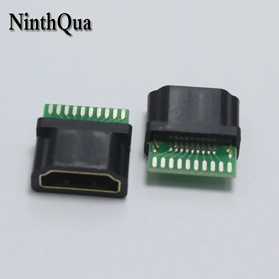 

NinthQua 1pcs Gold Plating HDMI Type A Standard Female Jack with PCB board 19P HDMI Socket With Plastic Shell (1.4)